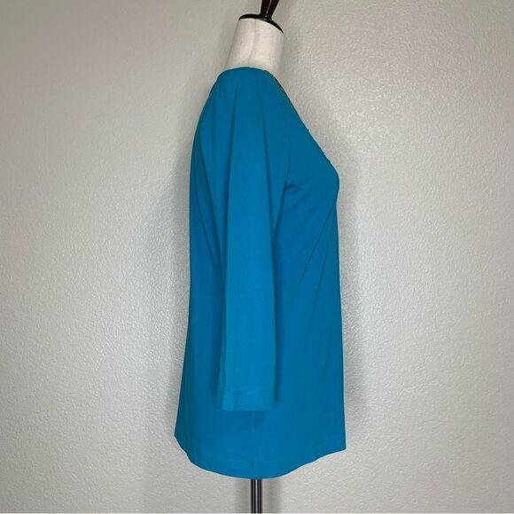 Chico’s Beaded Embellished Blue V-neck 3/4 Sleeves Top - Picture 6 of 13